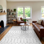 Lahome Moroccan 9x12 Washable Area Rug - Non-Slip Washable Ultra-Thin Soft Large Rug for Living Room, Modern Geometric Print Stain Resistant Carpet for Bedroom Dining Room, White