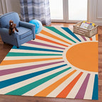 Rainbow Sun Area Rug,4x5ft,Colorful Boho Style Rug, Non-Slip Machine Washable Easy Care Carpet for Kids Girls Boys Bedroom, Living Room, Classroom, Office Decor