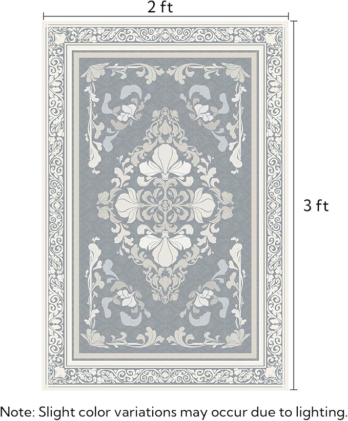 SOULFUL Medium Pile 2x3 Entryway Rug - Soft Foot Feel Small Area Rug - Greige Boho Floral - Washable Non-Slip - Perfect for Hallway Kitchen Bedroom Bathroom Indoor Entrance