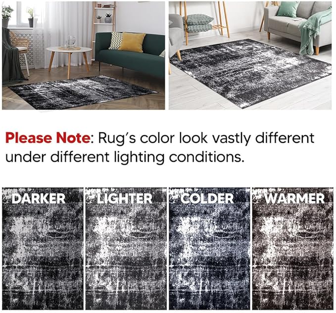 Keen Home Design Area Rugs - 2x20 Non-Shedding, Abstract Rugs for Kitchen, Living Room, Bedroom, Dining Room, Entryway - Size: 2'8" x 20', Abstract Black