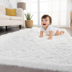 Zentavio White Area Rugs for Bedroom Soft Living Room Rugs 4x6 Fluffy Furry Shag Aesthetic Carpet Plush High Pile Floor Rug for Nursery Kids Room Dorm Home Decor