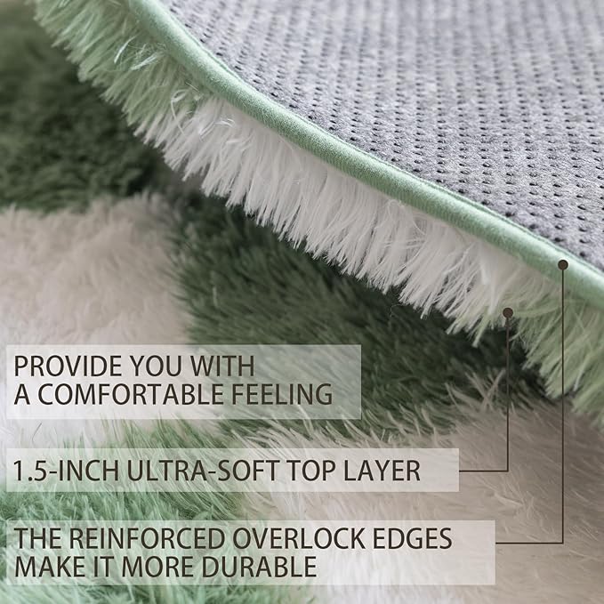 5x7 Area Rugs for Living Room Bedroom, Soft Fluffy Shaggy Bedside Rug, Indoor Floor Carpet for Kids Playroom, Dorms, Nursery Rooms, Home Decor (Green & White 5'x7')
