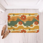 Erosebridal Girls Groovy Party Decorations Bath Rugs for Kids Teens Boho Hippie Flower Bathroom Mats for Women Cute Rainbow Striped Bath Carpets 20x32 Minimalism Abstract Art Floor Mats