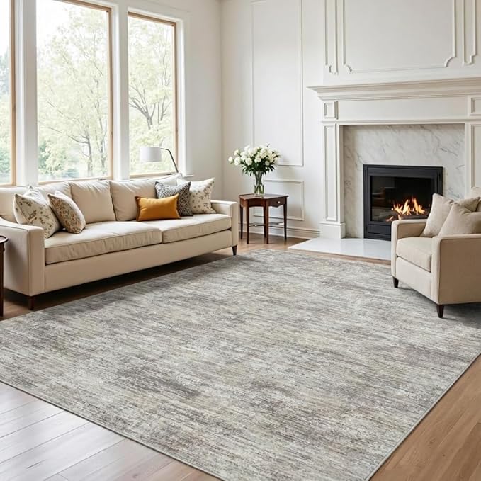 Garvee Solid Color Area Rugs 10x13 Large Living Room Rug with Rubber Backing, Stain Resistant Modern Rug Non Shedding Low Pile Soft Carpet, Foldable Thin Mats for Bedroom, Dining Room, Nursery, Camel