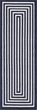 Unique Loom Sabrina Soto Outdoor Collection Geometric, Modern, Vibrant, Carved Area Rug (2' 0 x 6' 0 Runner, Navy Blue/ Ivory)