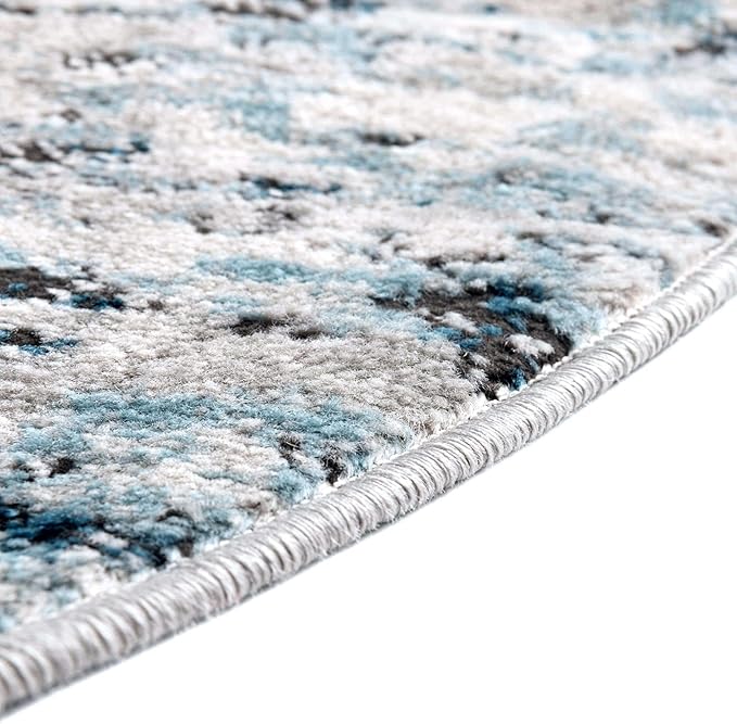 Rugs.com Leipzig Collection Round Rug – 3 Ft Round Blue Low-Pile Rug Perfect for Kitchens, Dining Rooms