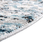Rugs.com Leipzig Collection Round Rug – 3 Ft Round Blue Low-Pile Rug Perfect for Kitchens, Dining Rooms