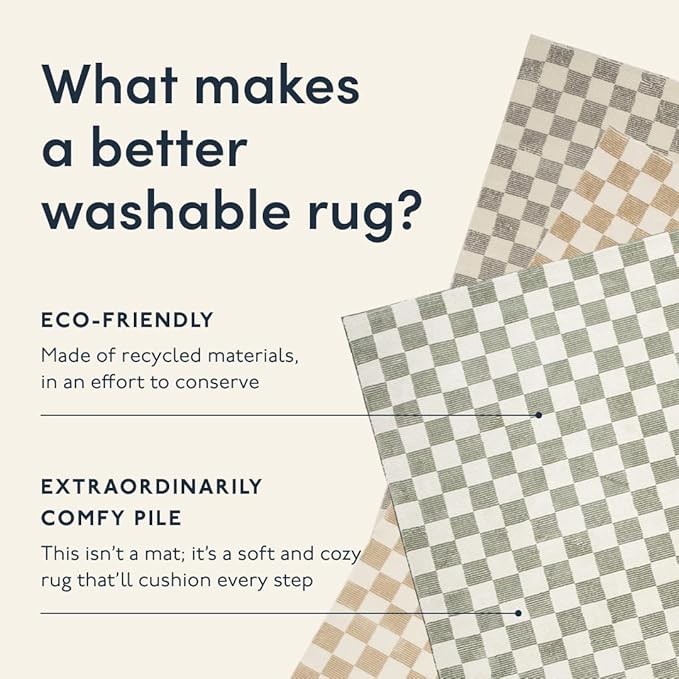 Revival Rugs Gambit 2'7"x9' Checkered Rug Machine Washable Runner Rug for Hallway Entryway - 100% Recycled Oeko-TEX Certified, Medium Pile, Camel, Beige