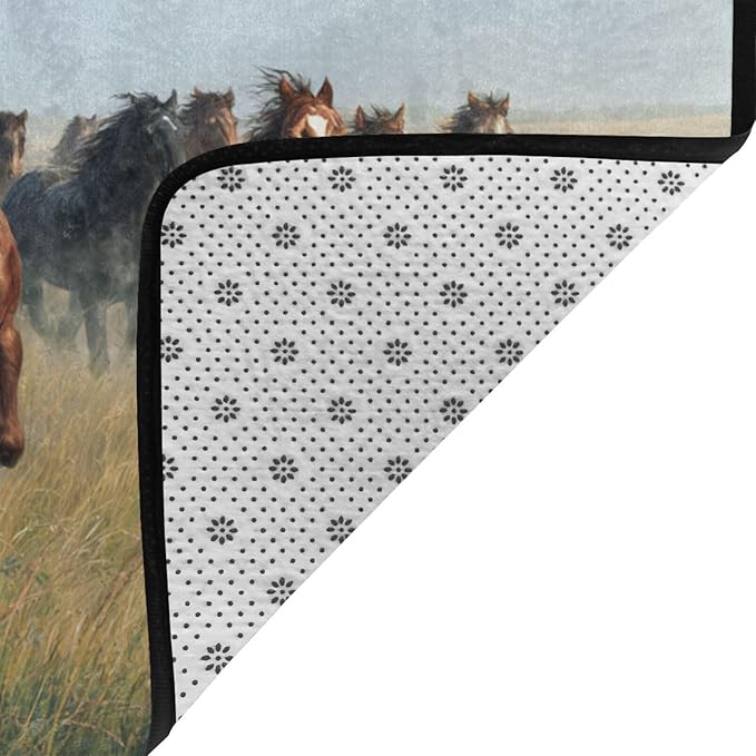 Horses Gallop Across The Grassland Area Rug Washable Outdoor Rugs Anti-Slip Soft Carpet Entryway Indoor Door Mat for Bedroom,Living Room,Porch,Terrace and Entrance Decor 8'x 5'