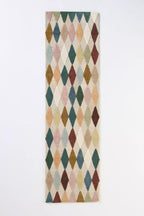 Hand-Tufted Wool Rug with Multicolor Diamond Pattern (2.5x9 Ft) - Modern Geometric Accent Rug for Living Room, Bedroom, or Office, Ivory Base