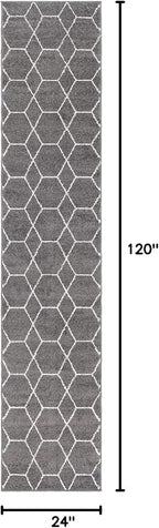 Unique Loom Trellis Frieze Collection Area Rug - Geometric (2' x 10' Runner, Dark Gray/ Ivory)