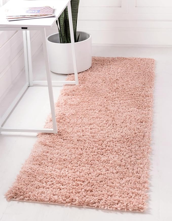 Unique Loom Davos Shag Collection Area Rug - Solid (2' 2" x 8' Runner, Dusty Rose)