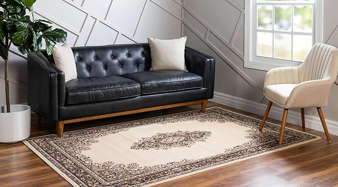 Unique Loom Reza Collection Traditional Persian Style Area Rug, 9 ft 10 in x 13 ft, Ivory/Brown