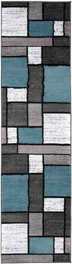 Rugshop Contemporary Modern Boxes for Home Office,Living Room,Bedroom,Kitchen Non Shedding Runner Rug 2'7" x 12' Blue