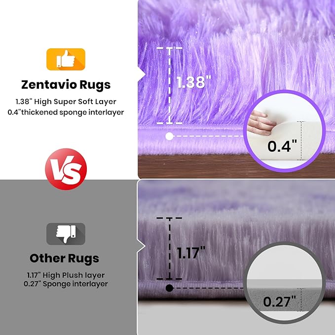 Zentavio Large Area Rugs for Living Room, 8x10 Fluffy Purple Rugs for Girls Room, Soft Shag Aesthetic Plush High Pile Throw Carpet for Bedroom Nursery Kids Room Dorm Room Tie-Dyed