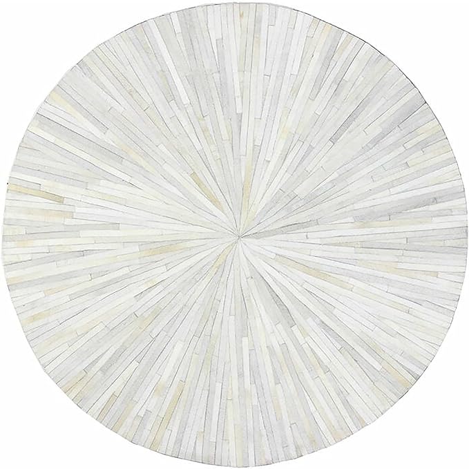 Faux Cowhide Round Area Rug | Non-Slip Leather Floor Carpet for Living Room, Bedroom, and Home Décor | Modern Stylish Accent Rug(White_4x4)
