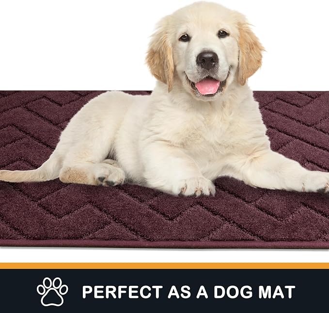 PURRUGS Dirt Trapping Door Mat 32" x 70", Non-Slip Machine Washable Entry Rug, Shoe Scraper, Dog Doormat, Super Absorbent Welcome Mat for Front & Back Door, Muddy Wet Shoes & Paws, Burgundy Red