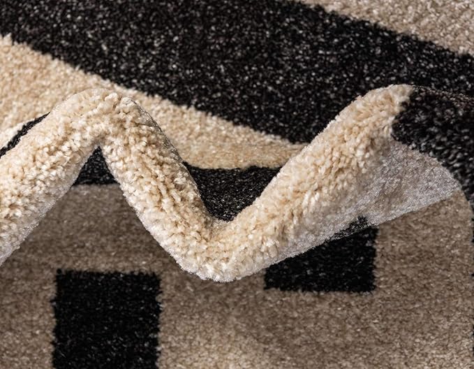 Unique Loom Athens Collection Classic Geometric Modern Border Design Area Rug (6' 0 x 6' 0 Round, Black/ Beige)