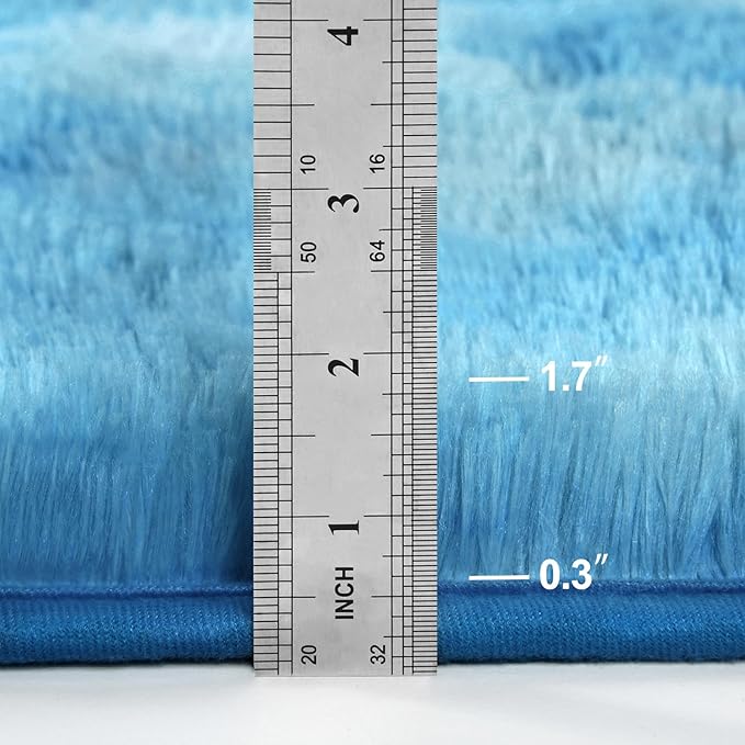 Shag Area Rug, 4 X 6 Tie-Dyed Plush Fuzzy Rugs for Living Room, Ultra Soft Fluffy Furry Rug for Bedroom, Indoor Carpet Nursery Rugs for Kids Room Home Decor, Bright Blue