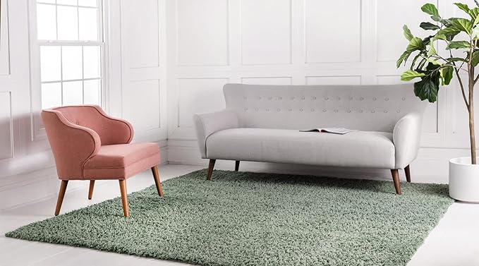 Unique Loom Davos Shag Collection Area Rug - Solid (7' 1" Square, Sage)