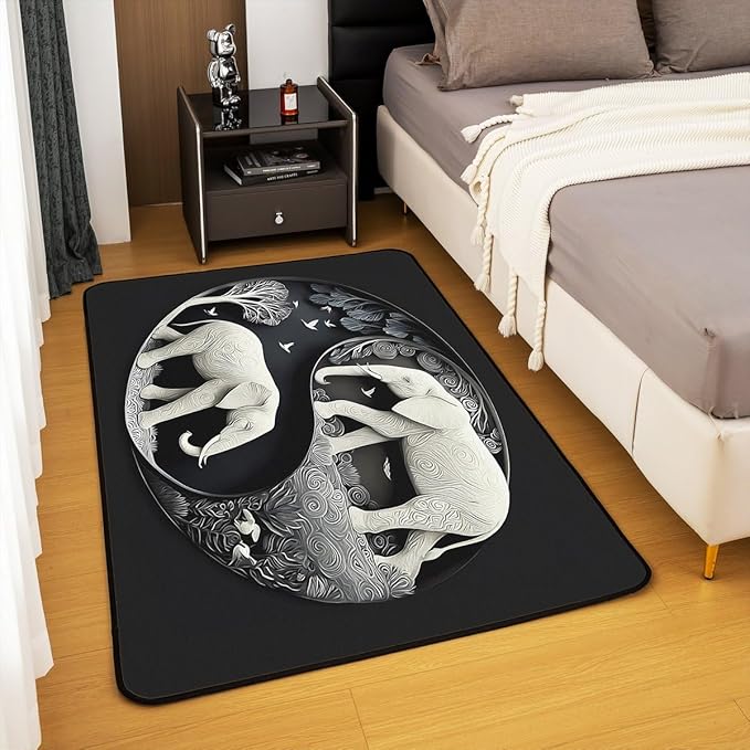 Elephant Area Rug 3x5 Bohemian Style Rugs for Living Room | Antique Decor Yin and Yang Washable Rug, Western Animals Carpet Indoor Floor Mat,Black Grey Beige