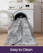 DEXI Hallway Runner Rug 3x12, Modern Abstract Non Slip Thin Soft Runners Carpet, Stain Resistant Washable Indoor Rug for Hallway Entryway Kitchen Laundry Room Living Room, Light Grey