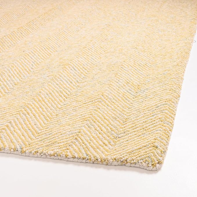 Modern Herringbone Chevron Collection Handcrafted Wool Area Rug - Durable, Zigzag Pattern, for High Traffic, Contemporary Design for Living Room, Bedroom, Dining Room Decor (Butter Yellow, 10' x 10')