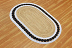 Flatweave Runner 2x6 Oval Kilim Jute Runner Hand Braided Jute Thick 0.27" Solid Pattern Black Beige Natural Oval Handmade Boho Indoor Outdoor Rugs for Kitchen Enterway