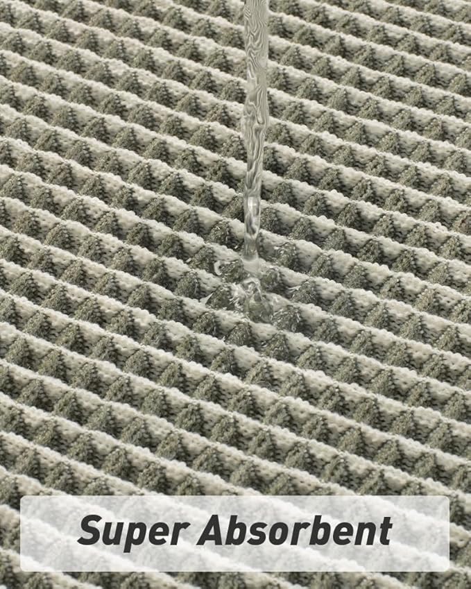 AMOAMI Upgraded Waffle Runner Rug Super Absorbent Non Slip Bath Mats for Bathroom Machine Washable Bathroom Runner Rug with Tassels, Ideal for Hallway Bedroom Laundry Room, 17" x 60‘’, Green & Cream