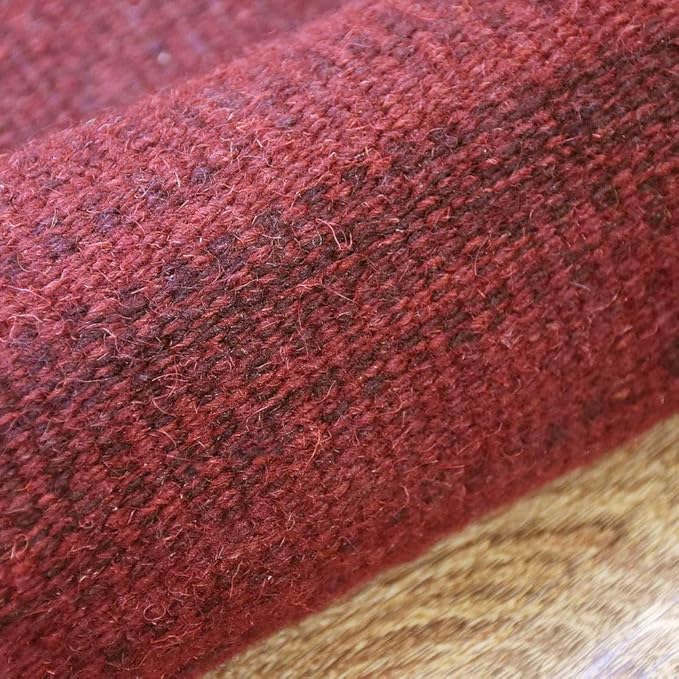 Rugsotic Carpets Hand Woven Flat Weave Kilim Wool ECO-Friendly Area Rugs - 7'x9', Rectangle Shape, Dark Red Color, Solid Plain Design, Low Pile Handmade Rugs for Living Room, Bed Room (D00111)