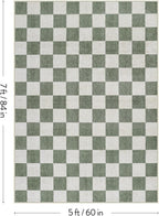 Machine Washable 5x7 Area Rugs for Living Room Checkered, Non Slip Soft Low Pile Farmhouse Geometric Modern Neutral Playroom Boys Rugs for Bedroom, Large Carpet Rugs for Dining Room(Sage Green,5'x7')