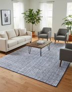 Hand-Tufted 100% Wool Pile Area Rug – Geometric Textured Grid Check Pattern – Thick and Durable Floor Carpet for Bedroom, Living Room, Kids Room, and Dining Area (Navy Blue, 3' x 5')