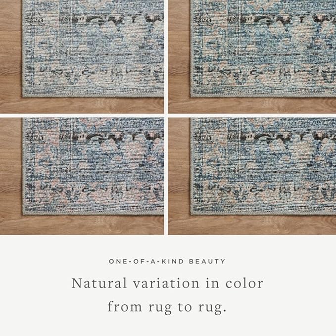 Loloi Amber Lewis Billie Collection, Denim & Blush 2'-3" x 3'-9" Area Rug – Antique & Distressed Accent Rugs for Living Room, Bedroom, Entryway & Hallway, No Shed High Traffic Area Home Decor Rug