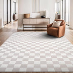 Beverly Rug Modern Geometric Area Rug 4x6 Low-High Pile Durable Soft Abstract Checkered Indoor Rugs for Living Dining Room Office Stain Resistant Non Shedding Casual Indoor Carpet Beige White 4 x 6