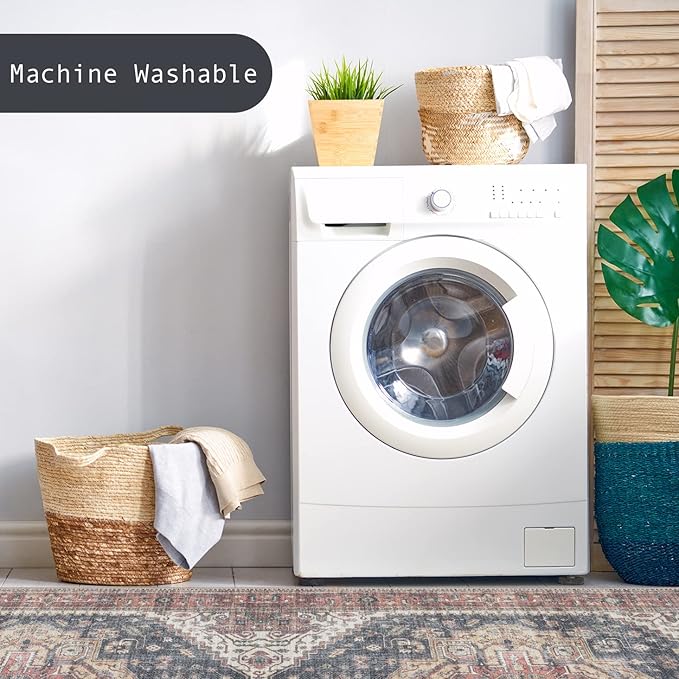 GLN Rugs Traditional Collection - Machine Washable Area Rug, Traditional Washable, Non Slip, Low Pile Chenille Rug, Living Room, Bedroom, Kitchen Rug (2' x 3' Black/Terra)