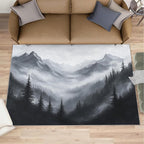 Misty Forest Rugs for Bedroom - 4x5 Area Rug - Modern Black White Art Rugs for Living Room, Natural Landscape Rug, Washable Home Decor Carpet