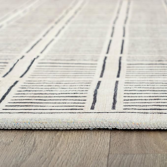 Rugshop Bohemian Stripe Lines Washable Non Slip Area Rug 2' x 3' Ivory