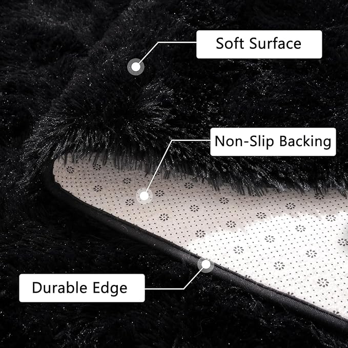 Beglad Fluffy Large Area Rugs 9x12 Feet, Modern Minimalist Style Shag Fuzzy Rugs, Non-Slip Indoor Carpet Soft Rugs for Kids Room, Bedroom & Living Room, Black