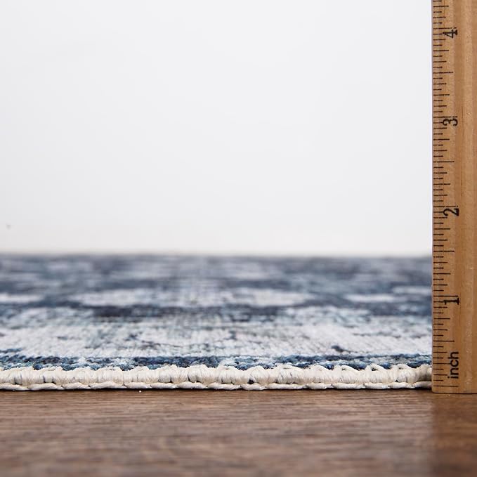 Bloom Rugs Washable Non-Slip 6' x 9' Rug - Dark Blue Traditional Bordered Area Rug for Living Room, Bedroom, Dining Room, and Kitchen - Exact Size: 6' x 9'