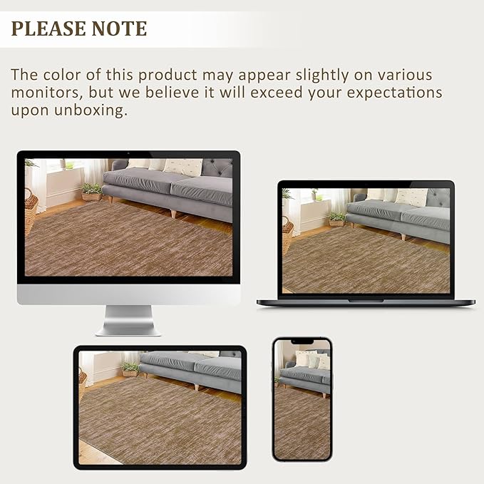 RUGSREAL 5x7 Living Room Area Rug Modern Solid Color Rug with Rubber Backing Large Bedroom Throw Carpet Indoor Washable Stain Resistant Dining Room Rug Contemporary Area Rug for Home Office, Taupe