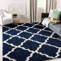 SAFAVIEH Dallas Shag Collection Area Rug - 8' Square, Navy & Ivory, Trellis Design, Non-Shedding & Easy Care, 1.5-inch Thick Ideal for High Traffic Areas in Living Room, Bedroom (SGD257N)