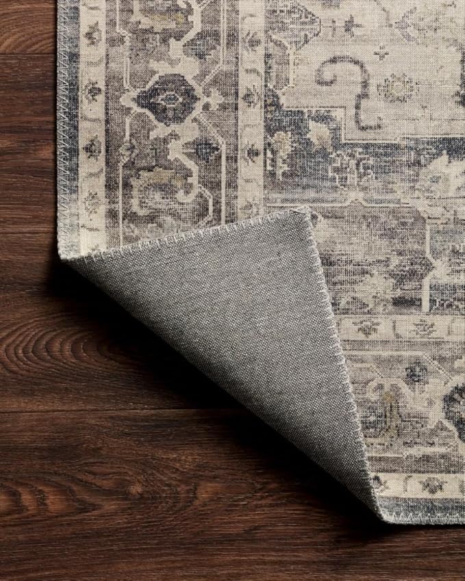 Loloi Hathaway Collection HTH-05 Steel/Ivory 5'-0" x 7'-6", .25" Thick Area Rug, Soft, Durable, Printed, Modern, Low Pile, Non-Shedding, Easy Clean, Living Room Rug