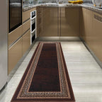 Antep Rugs Alfombras Bordered Modern 2x7 Non-Slip (Non-Skid) Low Pile Rubber Backing Indoor Area Runner Rug (Brown, 2' x 7')