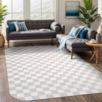 Beverly Rug Modern Geometric Area Rug 8x10 Low-High Pile Durable Soft Abstract Checkered Indoor Rugs for Living Dining Room Office Stain Resistant Non Shedding Casual Indoor Carpet Beige White 8 x 10