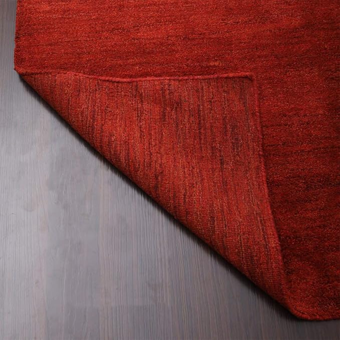 Hand Knotted Loom Wool ECO-Friendly Area Rugs - 6'x9', Rectangle, Light Red Color, Solid Plain Design, High Pile Handmade Anti Skid Area Rugs for Living Room, Bed Room (L00111)
