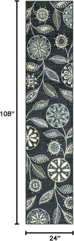 Maples Rugs Reggie Floral Runner Rug - Made in USA - Washable, Non Slip Indoor Carpet for Kitchen, Hallway, and Laundry Room, 2' x 9', Persian Blue