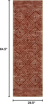 Wonnitar Moroccan 2'6"x8' Hallway Runner Rug, Washable Long Farmhouse Laundry Room Rug Runner, Non-Skid Boho Tribal Geometric Floor Carpet Runners for Kitchen Entrance Bathroom (Brown,2'6"x8')