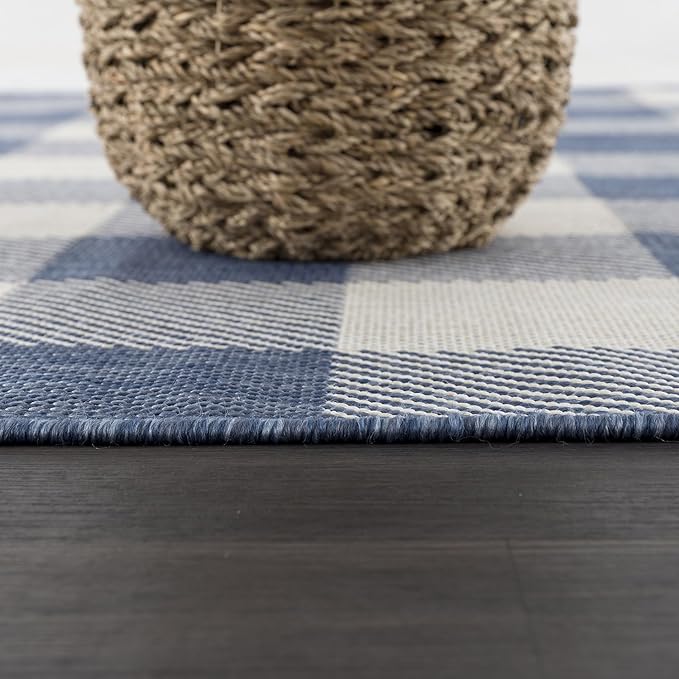 CAMILSON Outdoor Rug - Modern Area Rugs for Indoor and Outdoor Patios, Kitchen and Hallway mats - Easy Cleaning Non Shedding Washable Outside Carpet (6x9, Buffalo - Blue/White)