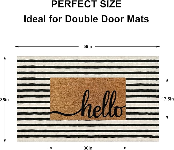 Striped Outdoor Rugs 3'x5', Cotton Hand Woven Rug Front Door Mat,Washable Reversible Layered Door Mats, Foldable Front Porch Rug for Entryway/Home Entrance/Farmhouse(Black and White)