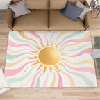 Boho Sun Area Rugs 5x8ft, Minimalist Sunburst Living Room Carpet, Abstraction Deco Decorative Carpet Protect Floor for Bedroom Men Office Hardwood Floors